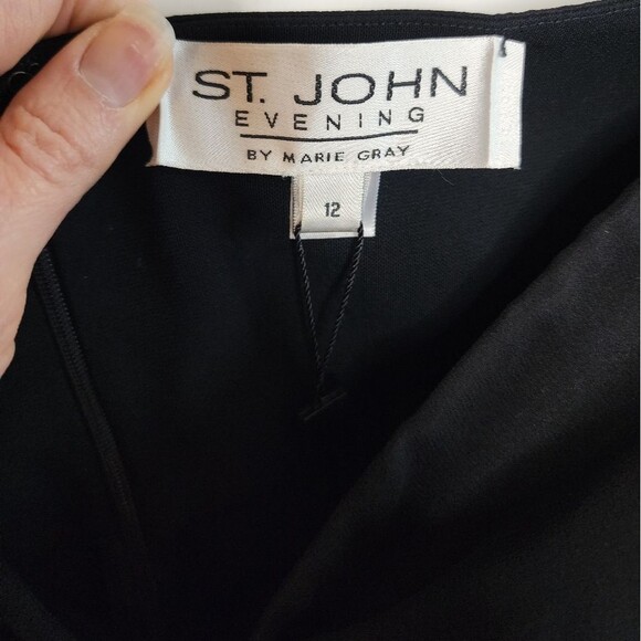 St John Evening Strapless Flowy Layered Silk Tube Top Blouse Size 12 Black - Picture 6 of 8